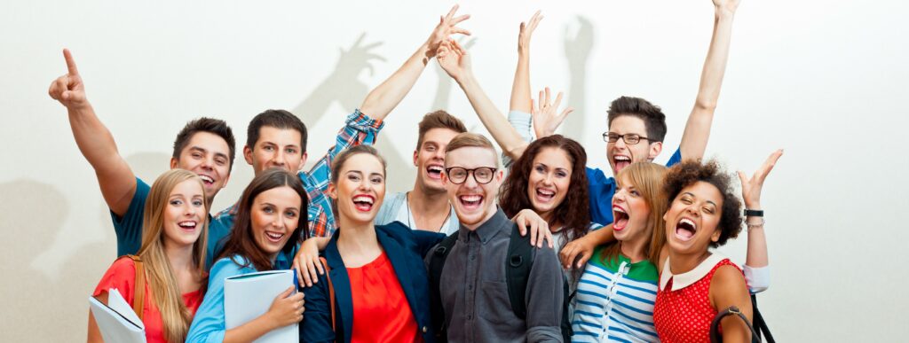 large group of happy students